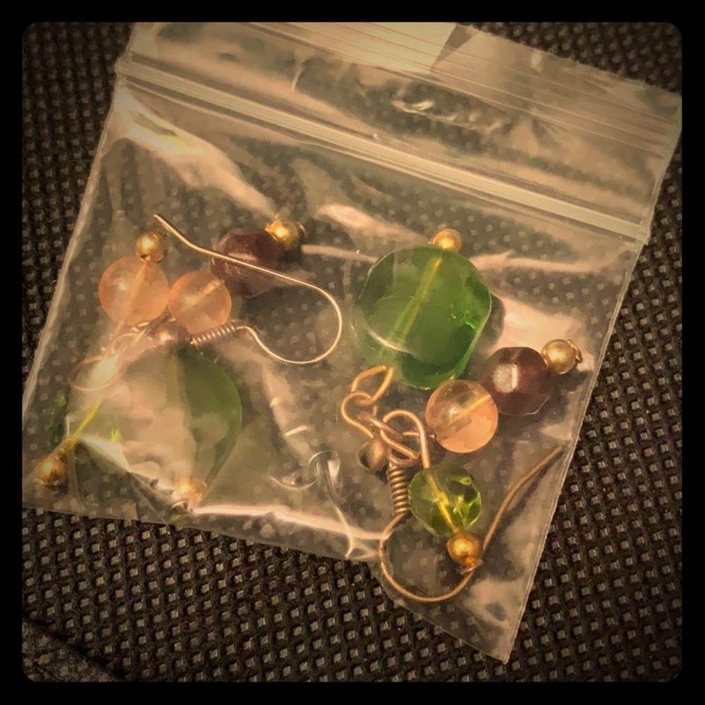 Green and pink earrings